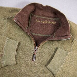 Tommy Bahama 1/4 Zip Nautical Mens Green Textured Pullover Sweater XL Preppy